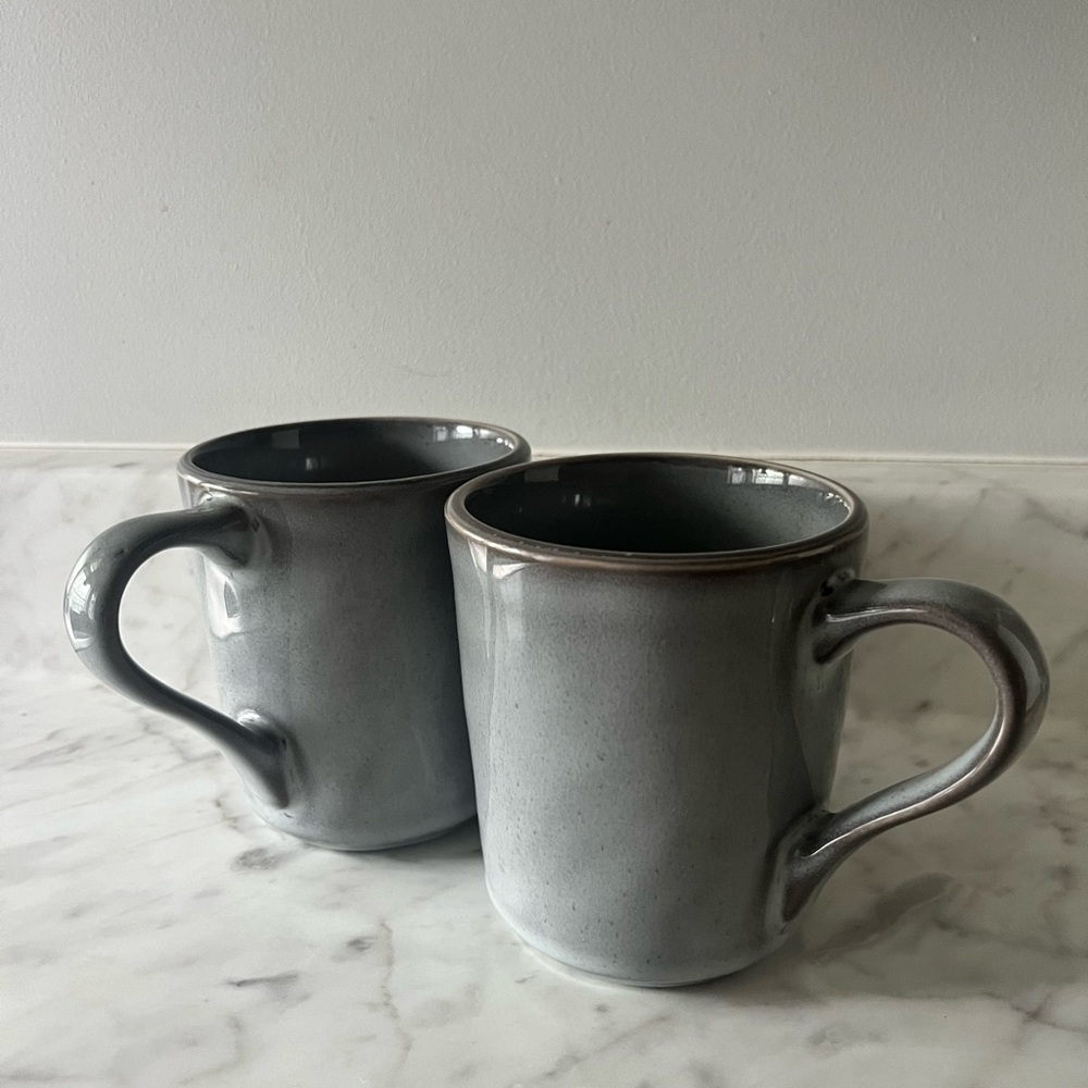Pier 1 Imports Set of 2 two Antiqued Style Coffee Mugs Gray
